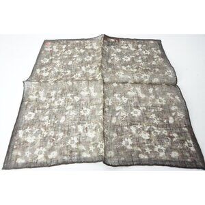 Isaia Brown Beige Floral 100% Linen Pocket Square Italy New